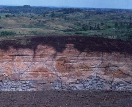 Secció geològica esquemàtica amb un exemple de l'aparició de capes