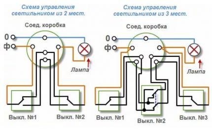 Connection diagrams for corridor and staircase light bulbs 