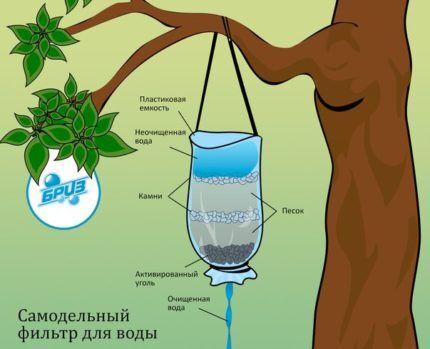 Azioni di un filtro a carbone per la purificazione dell'acqua