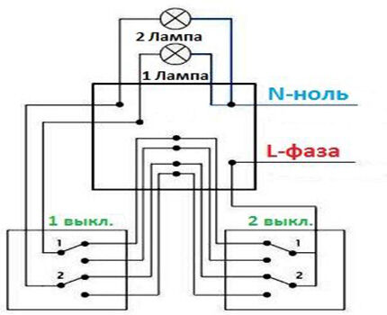Connection diagram for a switch with two keys