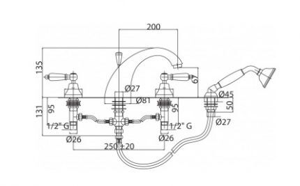 Installation diagram of the mixer on the side of the bath