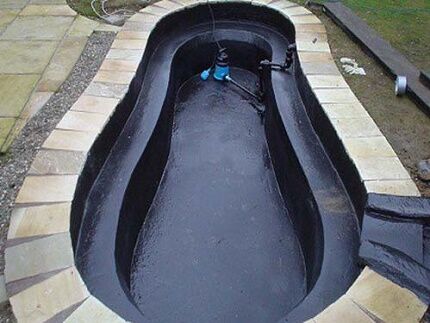 What material is suitable for waterproofing a swimming pool bowl?