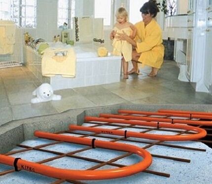 Laying tiles on water heated floors