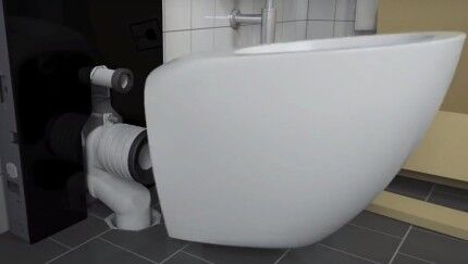 Attaching a floor-standing toilet to the installation