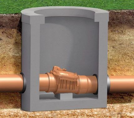 Horizontal arrangement of sewer check valve