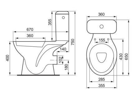 Diagram of a toilet with a horizontal pipe
