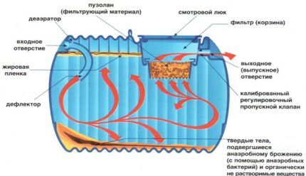 The principle of operation of an anaerobic septic tank