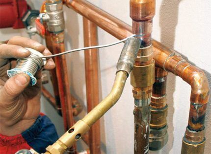 Soldering copper pipes in a water supply system