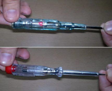 Indicator screwdriver for checking voltage