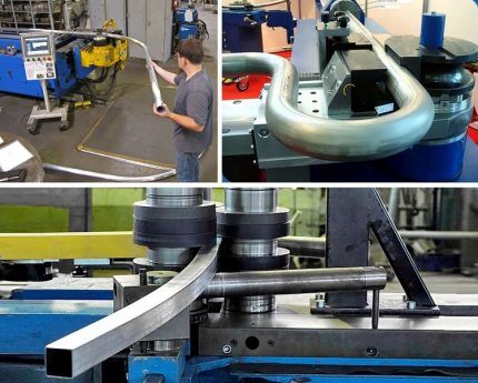 Equipment for bending pipes in production