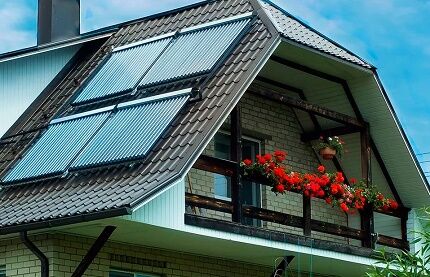 Solar collector on the roof of a house