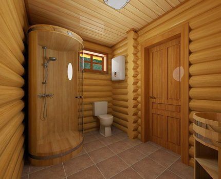 Wooden shower cubicle