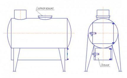 Drawing of a potbelly stove from a cylinder