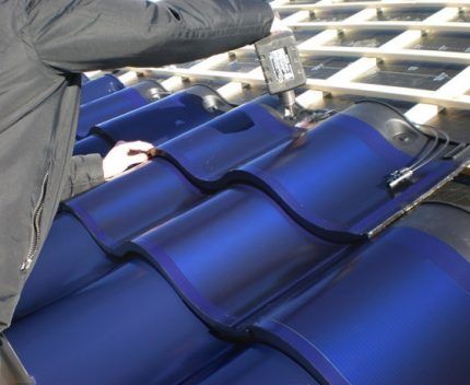 Solar panel on roof tiles