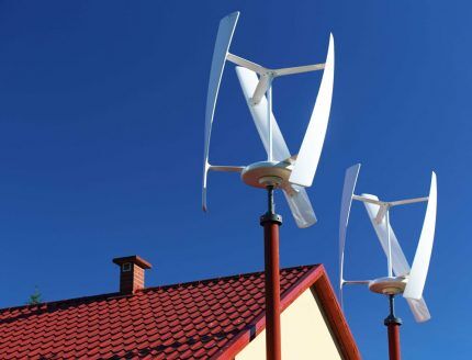 Wide blade wind turbine on the roof