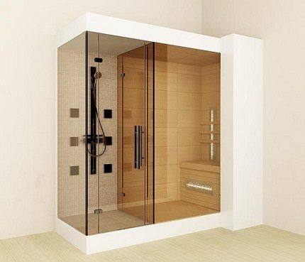 Combined shower cabin with sauna