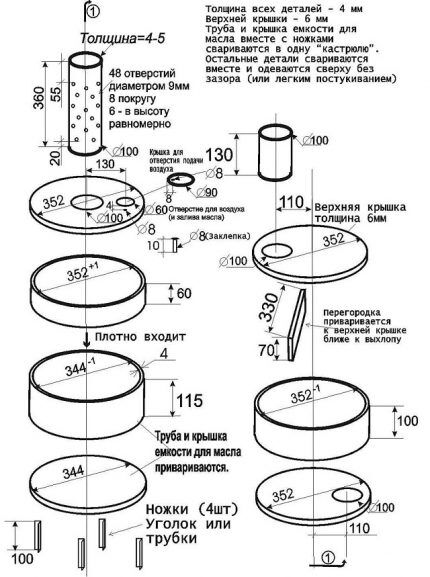 Drawing of a miracle stove for the garage