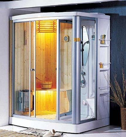 Decoration of shower cabin with sauna