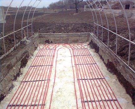 Laying heating cable for a greenhouse