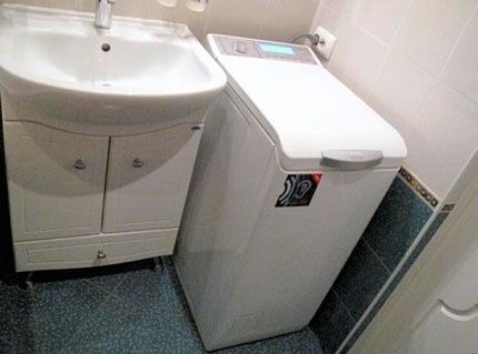 Vertical washing machine in the bathroom