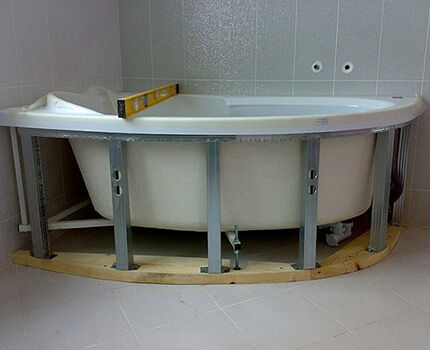 Frame for a semicircular bathtub