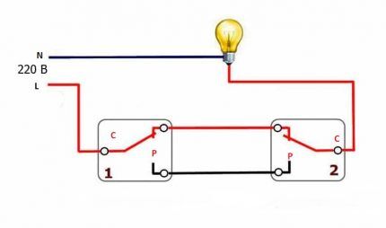 Схема на работа на преминаващ превключвател