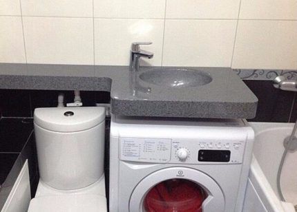 Washing machine under wall-mounted sink