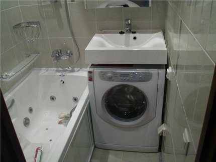 Washing machine in a small bathroom