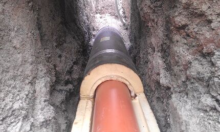 Outdoor heating pipe in the ground