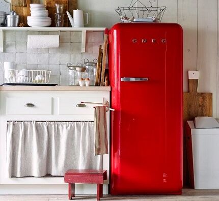 Refrigerator in retro style in the kitchen 