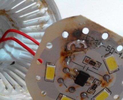 Burnt-out LED elements on the board