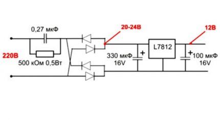 Circuito convertidor de 220 V.