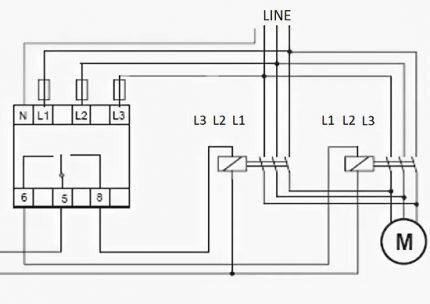 Schema de conectare a releului de control fază