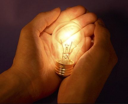 Incandescent lamp in hands