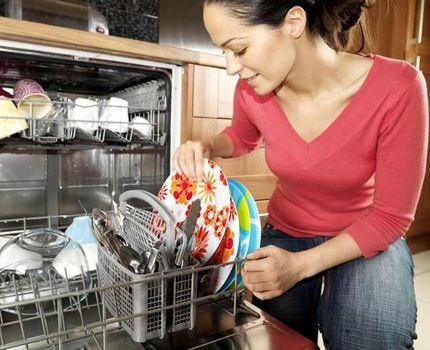 Housewife near the dishwasher