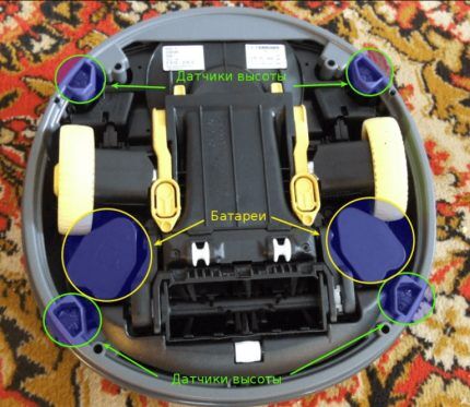 Bottom view of a robotic vacuum cleaner