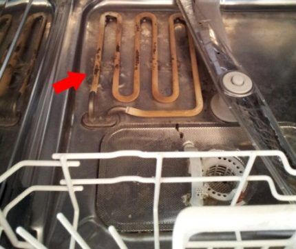 Heater in the dishwasher