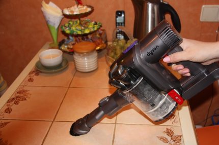 Cordless vacuum cleaner in action
