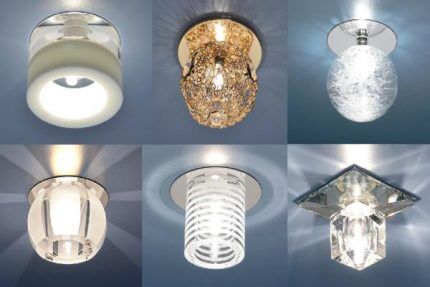 Lamps with various lamps for stretch ceilings