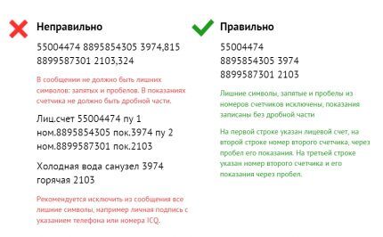 Sample SMS message about water meter readings