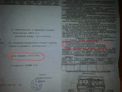 Date and frequency of verification in the technical passport