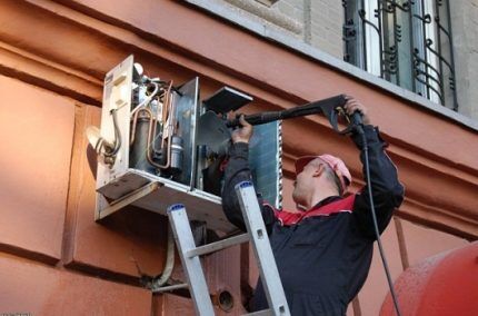 Cleaning the external unit at height