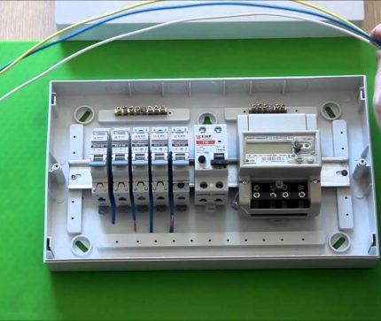 Cuadro de distribución eléctrica con máquinas automáticas y contador.