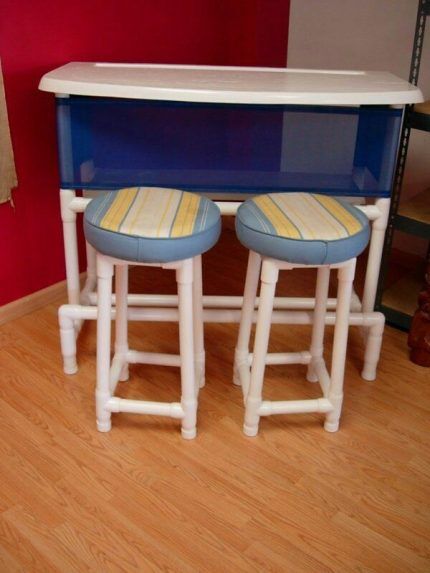 Table and chairs made of PVC pipes