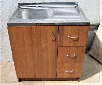 Finished cabinet with overhead sink