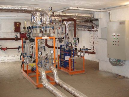 Modern boiler room in the basement of a house