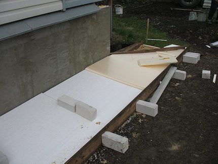 Insulation of the blind area with polystyrene foam