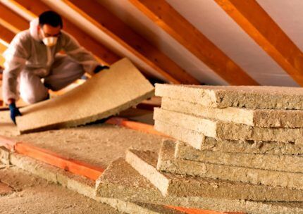 Mineral wool slabs for attic insulation