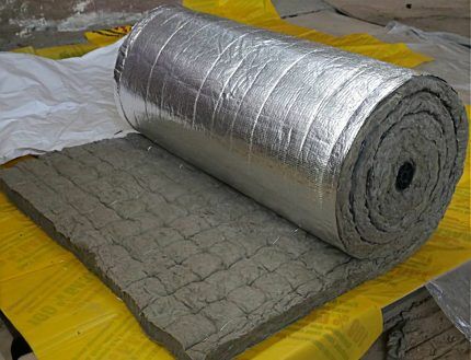 Stone wool on a foil backing in a roll