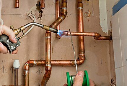 Soldering copper pipes with solder
